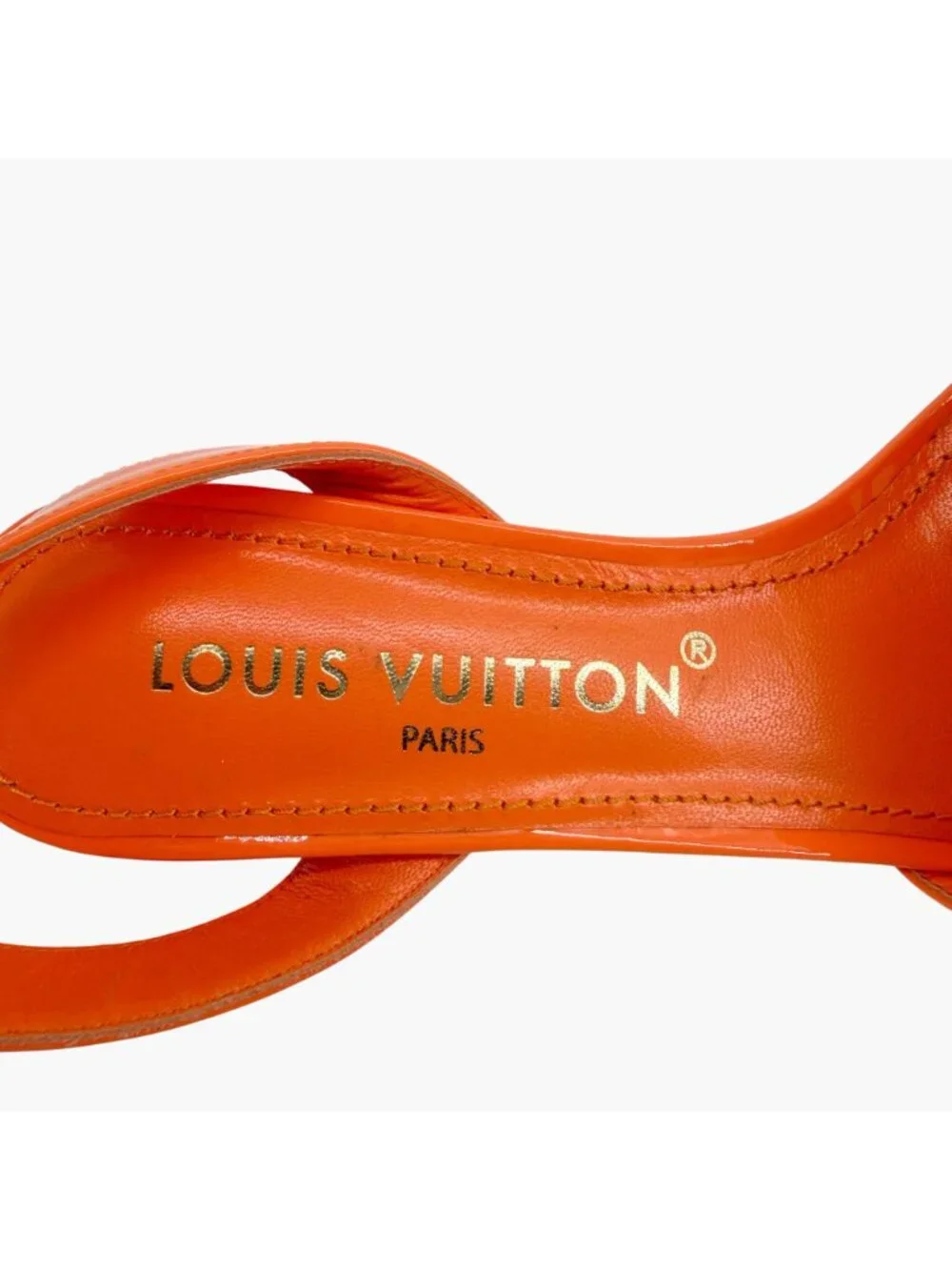 Louis Vuitton Shake LV Turnlock Sandals Orange Patent Leather Size 37 US 7 Logo
